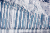 The symmetrical ridges on the iceberg are caused by the trails of air bubbles released by the thaw. East Greenland. 2005