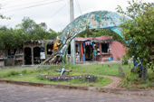 Street decoration featuring a Blue-footed Boobie at a junction in Puerto Ayora, Santa Cruz, The Galapagos Islands