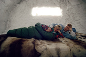 A young Swedish couple in the 'Honeymoon Suite'. Ice Hotel. Jukkasjarvi. Sweden. 1993