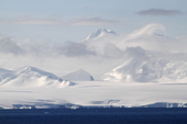 Glaciated coast and mountains in Marguerite Bay, the Fallieres Coast. Antarctic Peninsula