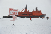 Russian Nuclear Icebreaker Sovetskiy Soyuz visits the North pole with a group of tourists. Arctic Ocean. 1998
