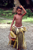 Young girl in a grass skirt. Ngulu Islander. Yap, Caroline Islands, Micronesia, Pacific. 1996