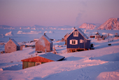 Houses in the Inuit community of Savissivik during the winter time. N.W. Greenland. 1998