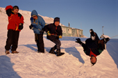 Inuit children playing with a washing line in Savissivik. N.W. Greenland. 1998