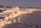 A ridge of pressure ice, sea ice compacted, in Melville Bay. Northwest Greenland. 1998