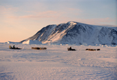 Inuit hunters with their dog teams near Cape York. N.W. Greenland. 1998