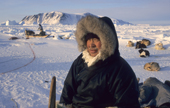 Inuit hunter, Qaerngak Nielsen, out seal hunting near Cape York. Savissivik, Northwest Greenland. 1998