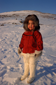 Arnanguaq Qujaukitsok,a young Inuit girl dressed in traditional winter clothing. Thule, NW Greenland. 1998