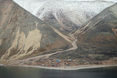 Aerial view of the Inuit village of Siorapaluk in Robertson Fiord. Thule. Avanersuaq, Northwest Greenland