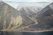 Aerial view of the Inuit village of Siorapaluk in Robertson Fiord. Thule. Avanersuaq, Northwest Greenland