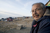 Jens Danielsen, an elderly Inuit hunter, outside his home in Qaanaaq. Avanersuaq, Northwest Greenland. (2021)