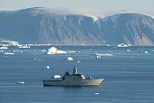 The Danish Navy patrol vessel, Knud Rasmussen, near Qaanaaq in Inglefield Bay, Northwest Greenland.