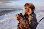 Yakov Vukutagin, a Chukchi man from Uelen, hunts seals from the shoreline at Dezhnovka. Chukotka, Siberia, Russia. 2004
