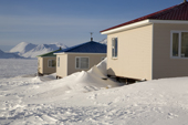 Modern houses in the Yupik Eskimo village of New Chaplino. Chukotskiy Peninsula, Siberia, Russia. 2010