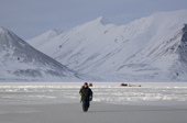 Max Agnagisyak, a Yupik Eskimo, out seal hunting at the floe edge in Tkachen Bay. Chukotskiy Peninsula, Chukotka, Siberia, Russia. 2010