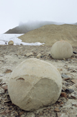 Two of the remarkable spherical stones on Champ Island. Franz Josef Land, Russia. 2004