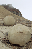 Two of the remarkable spherical stones on Champ Island. Franz Josef Land, Russia. 2004