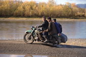 Travelling by morobike near Khailino in Koryakia, Kamchatka, Siberia, Russia. 1999