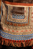 A detail showing the front of an E'ven woman's traditional reindeer skin apron decorate with beadwork. Koryakia, Kamchatka, Siberia, Russia