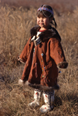 Lena Vavako, a four year old Koryak girl, wearing traditional dress. Koryakia, Kamchatka, Siberia, Russia. 1999