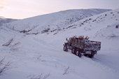 An Ural truck carrying food supplies on a winter road in Northern Evensk. Magadan Region, Eastern Siberia, Russia. 2006
