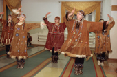 Dancers from a Koryak dance group practicing in Evensk. Magadan Region, Eastern Siberia, Russia. 2006