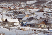 Old wooden houses in a community on the outskirts of Magadan. Far East, Russia. 2006