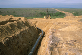 The landscape showing part of Sakhalin Energy's 800 km oil & gas buried pipeline route near Val. Sakhalin Island, Russian Far East. 2006