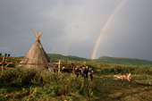 A rainbow over a reindeer herders' camp in Todzhu. Republic of Tuva, Siberia, Russia. 1998