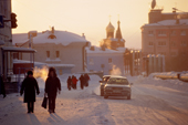 People in the street in the centre of Dudinka during the winter. Taymyr, Northern Siberia, Russia. 2004