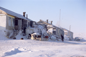 Wooden Homes in the native Dolgan village of Popigai in Taymyr. Northern Siberia, Russia. 2004