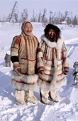 Nadiya Asyandu (right), a Nganasan woman in traditional dress, poses with elder Saibore Momde. Taymyr, Northern Siberia, Russia. 2004