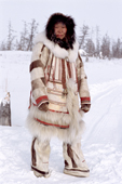 Nadiya Asyandu, a Nganasan woman, dressed in traditional reindeer skin clothing. Taymyr, Northern Siberia, Russia. 2004