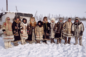 A group of Dolgan and Nganasan people dressed in their traditional clothing. Taymyr, Northern Siberia, Russia. 2004