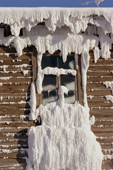 A window of a house coated in frost and snow during the winter in Yakutsk. Yakutia, Siberia, Russia. 2001