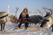 Vikka Piak, a Forest Nenets girl, during a reindeer drive in Khanty Mansiysk, Western Siberia, Russia. 2000