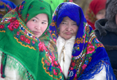 Khanty women in traditional dress at a Spring festival in the village of Pitlyar. Yamal, Western Siberia, Russia