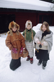 Young girls at the Traditional Sami Craft Market in Jokkmokk, early February. Sweden.