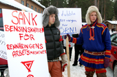 Sami reindeer herders protest about Eagles and fuel tax for herders. Jokkmokk. Sweden. Size to A4.
