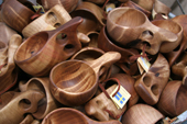 Traditional sami wooden cups on sale at the Jokkmokk Winter Market. Sweden. Size to A4