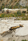 Open cast gold mining with a dredger at Bonanza Creek near Dawson City. Yukon. Canada